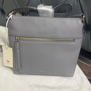 RADLEY LONDON Gray Pebbled Leather Crossbody with Tassel